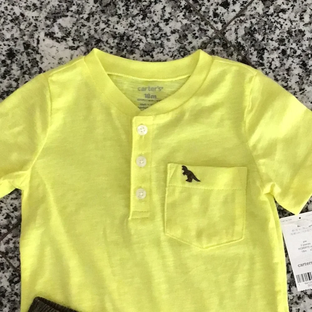Neon yellow pocket tee with camo shorts set